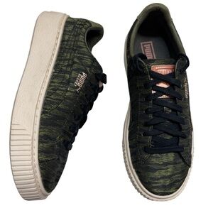Puma Basket Platform VR Olive Night Sneakers Shoes Womens 7 metallic camo grunge